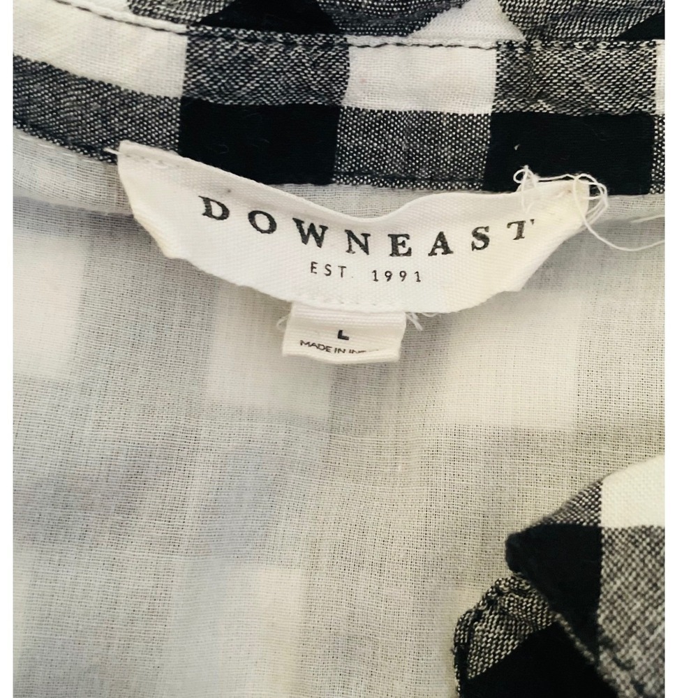 Downeast Black White Gingham Plaid Babydoll Dress Ruffle Sleeve Pockets Size L - Picture 10 of 16